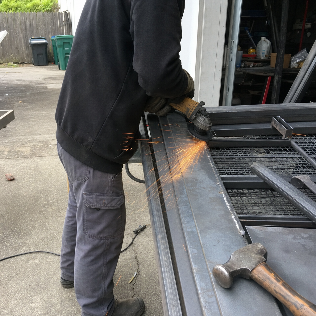 Professional metalworker performing gate repair and welding on a steel frame. in Washington, WA